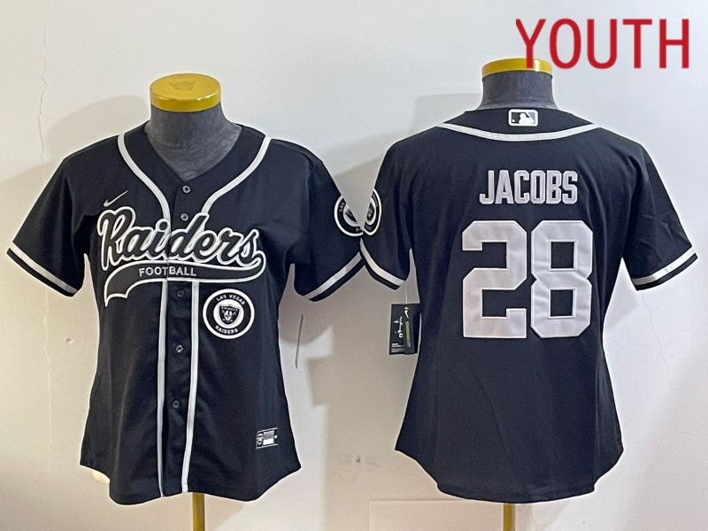 Youth Oakland Raiders 28 Jacobs Black Joint Name 2024 Nike Limited NFL Jersey style 6